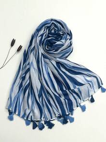 1pc Simple Printed Women's Scarf, Fashionable New Style Sun Protection Beach Shawl, Linen Feel Silk Scarf For Women - Blue - View 2