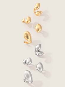 Valisandre 4pcs Retro Punk Geometric Asymmetrical Teardrop Open Ring Set, Minimalist Metal Gold Jewelry - Water Drop Ring Set - View 2