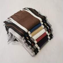 1 buah Syal Pria Rajut Luar Ruangan Bergaya Korea, Motif Garis-Garis, Warna Kontras, Bahan Akrilik Hangat, Tahan Dingin, dan Rumbai - MultiWarna - View 4