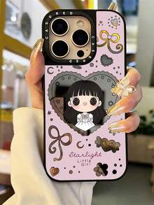 1pc Makeup Mirror Phone Case, Heart & Bow Girl Personalized Pattern Full Coverage Anti-Drop Phone Case Compatible With Apple 17 16 15 14 13 12 11 Pro Max - Multicolor - View 2