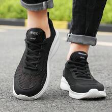Men's Flat Versatile Skate Shoes, Lightweight Soft Sole Mesh Breathable, Suitable For All Seasons Daily Hiking Sports Commuting Wear - Black - View 3