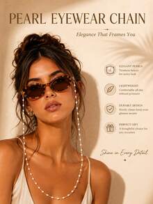 1pc Women's Pearl Eyeglass Chain, Elegant Beaded Anti-Slip Glasses Lanyard, Necklace-Style Eyewear Accessory, Suitable For Vacation, Party And Daily Wear - Silver - View 5