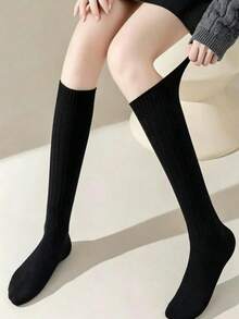 Women's Autumn/Winter Sweet & Cool Girl Style Slouch Socks, Long Tube Socks, Solid Black/White Basic Style, Suitable For Long Boots/Loafers, Create Lazy Atmosphere, Streetwear Essential, 1/2/3/4/5 Pairs - Multicolor - View 2