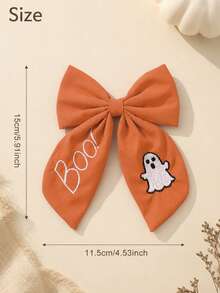 2pcs Halloween Bow Hair Clip Set, Ghost Pumpkin Boo Embroidery, Cute Hair Clips For Girls, Party & Daily Hair Accessories - Multicolor - View 6
