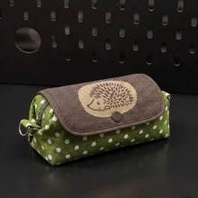 Cute Hedgehog Polka Dot Pencil Case, Large Capacity Student Pencil Box, Stationery Storage Bag, Makeup Bag - Green - View 4