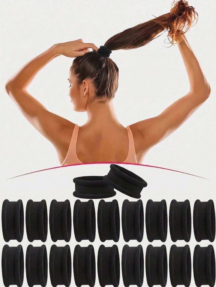 1/20pcs High Elasticity Super Wide Seamless Hair Bands - Non-Damaging Hair Ties, Perfect For Women's High Ponytails - Black - View 1