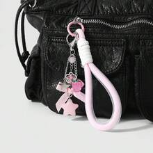 Sweet Romantic Gentle Pink Wrist Strap With Bow, Star, Strawberry, Heart And Pom Pom DIY Keychain Bag Pendant - Baby Pink - View 1