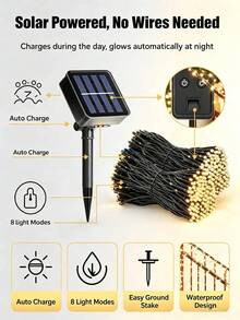 Solar Powered LED String Lights, IP65 Waterproof, 8 Lighting Modes, Auto On/Off, Suitable For Trees, Yard, Patio, Wedding, Christmas, Home Party Decoration Outdoor Hanging Lights - Multicolor - View 4