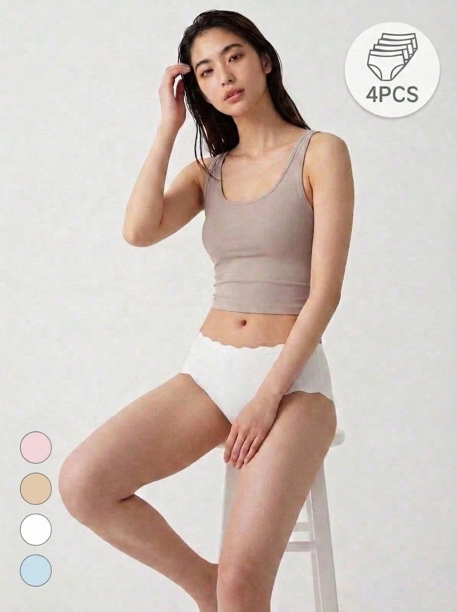 Mystèrelle 4pcs/Pack Women's Seamless Ice Silk Soft One Piece Underwear, Breathable Ultra-Thin Quick-Dry Stretch Briefs - Multicolor - View 1