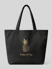 1Pc Skull All‑Over Print Corduroy Large Capacity Open Top Tote Bag, Holds Books Daily Essentials For Student School Shopping Daily Travel - Multicolor - View 9