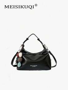 Retro Hand-Held Small Square Bag, Simple Texture Commuting Underarm Bag, Can Be Cross-Body, Versatile Daily Casual Women's Bag With Hanger - Black - View 2