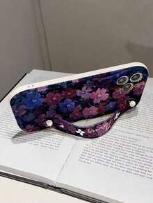 1pc Fashion Floral Print Thick Anti-Drop Phone Case With Wrist Strap And Kickstand, Compatible With Apple Series - Multicolor - View 5