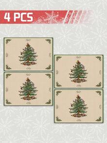 1/4p/6pcs Christmas Table Decor Placemats With Pine Tree Elements, Heat Resistant Faux Linen Polyester Fiber Material, Rectangular Washable Table Mats, Suitable For Home Dinner, Coffee Table, Durable Kitchen And Dining Room Decoration, Party And Scene Decor, Home Decor - Multicolor - View 23