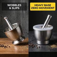 2PCS 304 Stainless Steel Mortar And Pestle Set, Multifunctional Pepper Grinder Garlic Masher Spice Crusher, Pill Medicine Crushing Jar, Manual Press Squeezer, Anti-Slip & Splash Proof, Must-Have For Home Kitchen Outdoor Camping - Silver White - View 3
