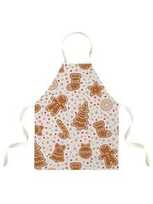 1PC Christmas Pattern Single-Sided Printed Apron, Unisex Home Kitchen Halter Neck Tie Apron, Home Decor Kitchen Cooking Anti-Stain Apron - Multicolor - View 10