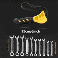 UNISURE 11pcs Set (10pcs Mini Open-End/Box-End Wrenches 4-11mm + 6" Adjustable Strap Wrench), High Carbon Steel + Rubber Material, Minimalist Silver Wrench With Plum/Open-End And Adjustable Strap Bottle Opener Design, Multi-Function Tool For Tightening Bolts, Filter Removal And Bottle Opening, Suitable For Auto Repair, Home DIY And Father's Day Gift - Double-ended Wrench + Strap Wrench - View 4