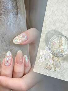 1 Box Iridescent Shell Fragment Nail Art Decor, Natural Aurora Shell Thin Slices, Asymmetrical Rainbow Pearlescent Shell Pieces, Clear Gentle Fairy-Like Nail Material, Mixed Size Broken Shells, Create Nude Gradient Atmosphere Fingertips, DIY Nail Art, Nail Salon Universal, Suitable For All Nail Shapes - Multicolor - View 2