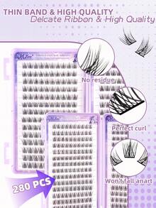 MEM 280pcs Lash Cluster Extension Kit Features Slender, Elongated Lashes And Includes Essential Tools-Lash Bond, Glue Remover, And Tweezers. It Is Perfect For Beginners, Making It Easy To Achieve Salon-Quality Results With A DIY Application At Home. - Black - View 6