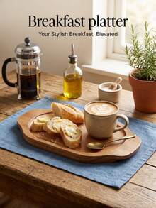 1pc Acacia Wood Tray, Serving Plate, Wooden Plate With Handle, Tray, Can Be Used As Breakfast Tray, Cheese Tray, Coffee Tray, Serving Tray, Dinner Plate, Storage Tray, Suitable For Home Decor, Kitchen Countertop, Coffee Table Display, Kitchen Gadget, Bathroom Storage, Autumn Decor, Easy To Clean, Perfect For Halloween, Christmas, Housewarming Gift - Brown - View 7