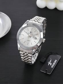 RICECGO Jam tangan kuarsa pria yang stylish dan kasual dengan desain bersih dan ramping, cocok untuk acara bisnis maupun kasual. - Perak - View 4