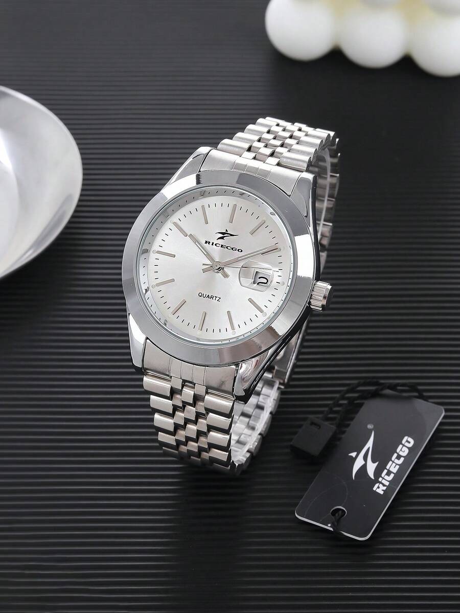 RICECGO A Stylish And Casual Men's Quartz Watch With A Clean, Sleek Design, Suitable For Both Business And Casual Occasions. - Silver - View 1