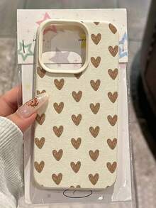 1pc Minimalist Fashion Hand-Painted Brown Heart Pattern Printed Phone Case, Compatible With Iphone 18/18 Pro/18 Pro Max/17/17 Pro/17 Pro Max/16/16 Pro Max/15/16/14/13/12/11 And Other Models, Large Hole Leather Texture Phone Case, Anti-Drop Premium Soft Shell, New Fashion Protective Case, Autumn Fashion Gift - Beige - View 5