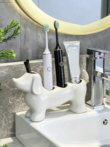 1pc Minimalist Dachshund Shaped Bathroom Storage Box Toothbrush Holder, Electric Toothbrush Stand Organizer, Toothpaste Makeup Brush Storage Base, Suitable For Toothbrushes And Toiletries, Bathroom Home Decor Storage - A - View 8