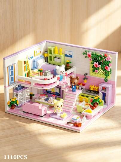 DIY Mini Building Block Game, Suitable For Adult Women As Stress Relief And Anxiety Reducing Toy, Cute And Fun Adult Game Set, Creative House Building Puzzle, Perfect Gift For Boyfriend's Birthday, Detailed Bedroom And Kitchen Architecture Model Set (With Stickers)