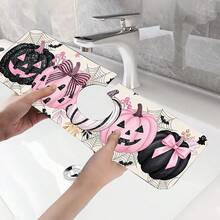 1pc Halloween Pumpkin Faucet Cover, Create Holiday Atmosphere, Bathroom Faucet Splash Guard, Waterproof Non-Slip Faucet Pad, Kitchen Countertop Accessory, Kitchen Dining Table Accessory, Sink, Moisture-Proof Absorbent Pad, Absorbent Drainage Pad, Multi-Functional Absorbent Non-Slip Pad - Multicolor - View 8
