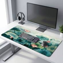 Lotus Pond Ink Art Pattern Extra Long Gaming Mouse Pad & Desk Mat Set, Non-Slip Durable Rubber Base, Smooth Surface, Suitable For PC Laptop Office Home, Abstract Art Decor, Back To School Supplies - A - View 9