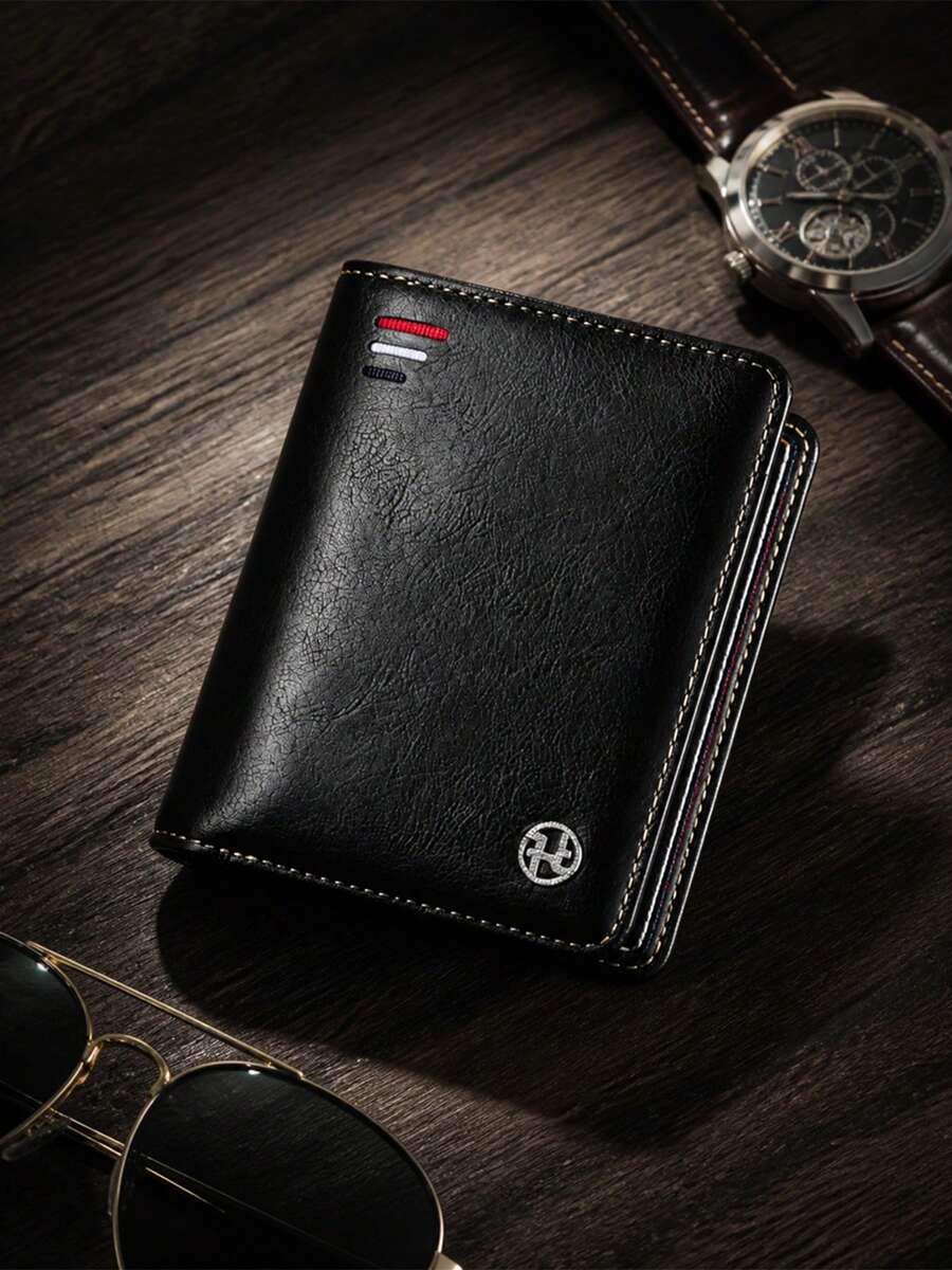 Wallets For Man, Vintage Vertical PU Leather Wallet, Large Capacity Multi-Card Slot With Zipper Coin Pocket - Black - View 1