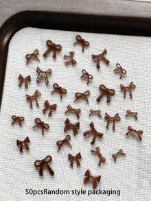 50pcs Brown Resin Ribbon Bow Nail Art Decoration DIY Nail Art Autumn/Winter Color Palette Mixed Styles Set Nail Art Accessories - Multicolor - View 8