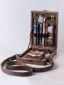 Writer Messenger Wooden Box, Multi-Functional Handmade Wooden Crossbody Messenger Bag, Portable Artist Tool Kit, Painting Brush Storage Sketch Box, Outdoor Painting Easel - Postman Wooden Box - View 7