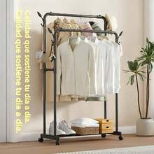 Perchero de Ropa Multifuncional con Doble Barra para Colgar y Estante Inferior, Organizador para Recámara con Amplio Espacio para Prendas, Zapatos, Bolsas y Cajas, Diseño Moderno y Práctico, Ideal para Crear un Vestidor en Casa, Preparar tus Outfits y Mantener Cada Prenda en su Lugar - Multicolor-Tendedero de doble barra - Ver 4