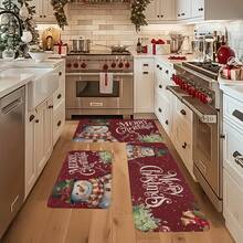 1/2/3pcs Christmas Theme Kitchen Rug, Flannel Kitchen Rug Comfortable Soft Absorbent Non-Slip Machine Washable With Non-Slip Backing Multi-Functional Home Floor Mat Suitable For Doorway Living Room Bedroom Kitchen Dining Room Bathroom Laundry Room Patio Entryway Holiday Christmas Decor Mat - Multicolor - View 5