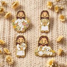 Cartoon Jesus Enamel Pins Set, Religious Lamb Flower Lapel Brooch Badge, Faith Metal Pin For Backpack Hat Clothing, Nice Gift For Christian Friends - White - View 7