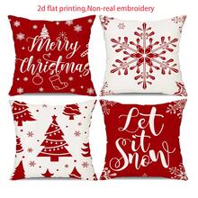 4pcs Christmas Tree & Snowflake Print Pillow Covers, Red & White Color Scheme, Christmas Atmosphere Decorative Cushion Covers, Suitable For Sofa, Bedroom And Other Home Decor (Pillow Insert Not Included) - Multicolor - View 11