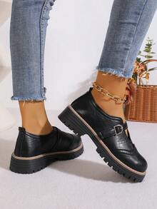 Women's Spring/Autumn Thick Sole Mary Jane Shoes With Single Strap, Round Toe, Preppy Style, Versatile For Daily Commute - Black - View 6
