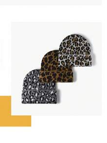 1 buah Topi Rajut Motif Leopard Eropa & Amerika, Topi Rajut Lipat Minimalis Serbaguna Hangat untuk Pemakaian Sehari-hari di Musim Gugur/Dingin - Beraneka warna - View 1