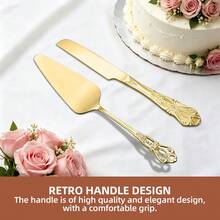 2/4-Piece Vintage Gold Cake Cutting Set, Stainless Steel Dessert Knife, Cake Server & Forks With Embossed Floral Handles, Elegant Pastry Serving Tools For Birthday Parties & Tea Time - View 4