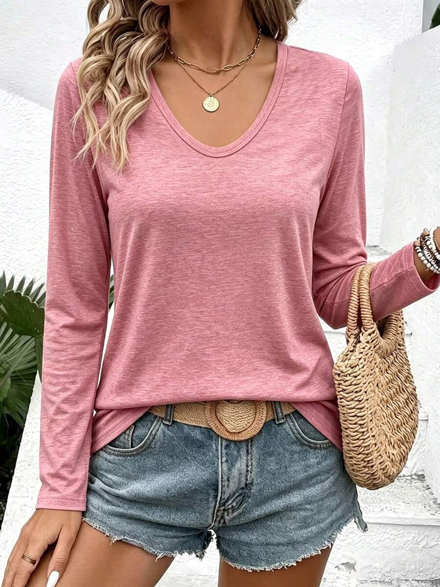 Women's Cherry Pattern Casual Versatile Daily Long Sleeve T-Shirt - Pink - View 1