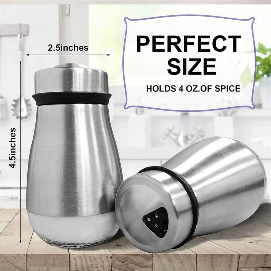 2PCS Stainless Steel Glass Bottom Salt And Pepper Seasoning Shaker Spice Dispenser Pepper Shaker BBQ Kitchen Gadgets Salt Containeri - Multicolor - View 1