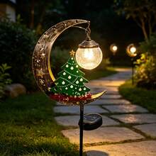 1pc Outdoor Solar Powered Christmas Ground Stake Light, Metal Moon & Christmas Tree Shaped LED Landscape Light, Suitable For Yard Lawn Garden Path Holiday Decoration - Christmas Tree Ground Stake - View 4