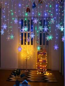 1pc Snowflake Curtain String Lights, 96-LED Snowflake Fairy Lights, 8 Lighting Modes, USB-Powered Christmas Snowflake Curtain Lights, Perfect For Christmas Decorations, Home Decor, Party Decor, Bedroom Decor, Room Decor, And Wedding Decor - Christmas Curtain Lights - View 9