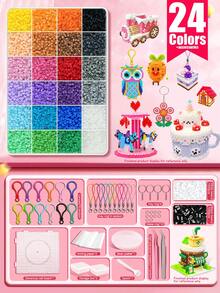 24/48/72/96 Colors Hot Melt Beads Creative Handmade Set, Includes Square Pegboard, Multi-Layer Storage Box, Ironing Paper, Colorful Keychains, Decorative Accessories, Hanging Rope, Suitable For DIY Enthusiasts Handmade Puzzle Making, Valentine's Day Gift - Multicolor - View 14