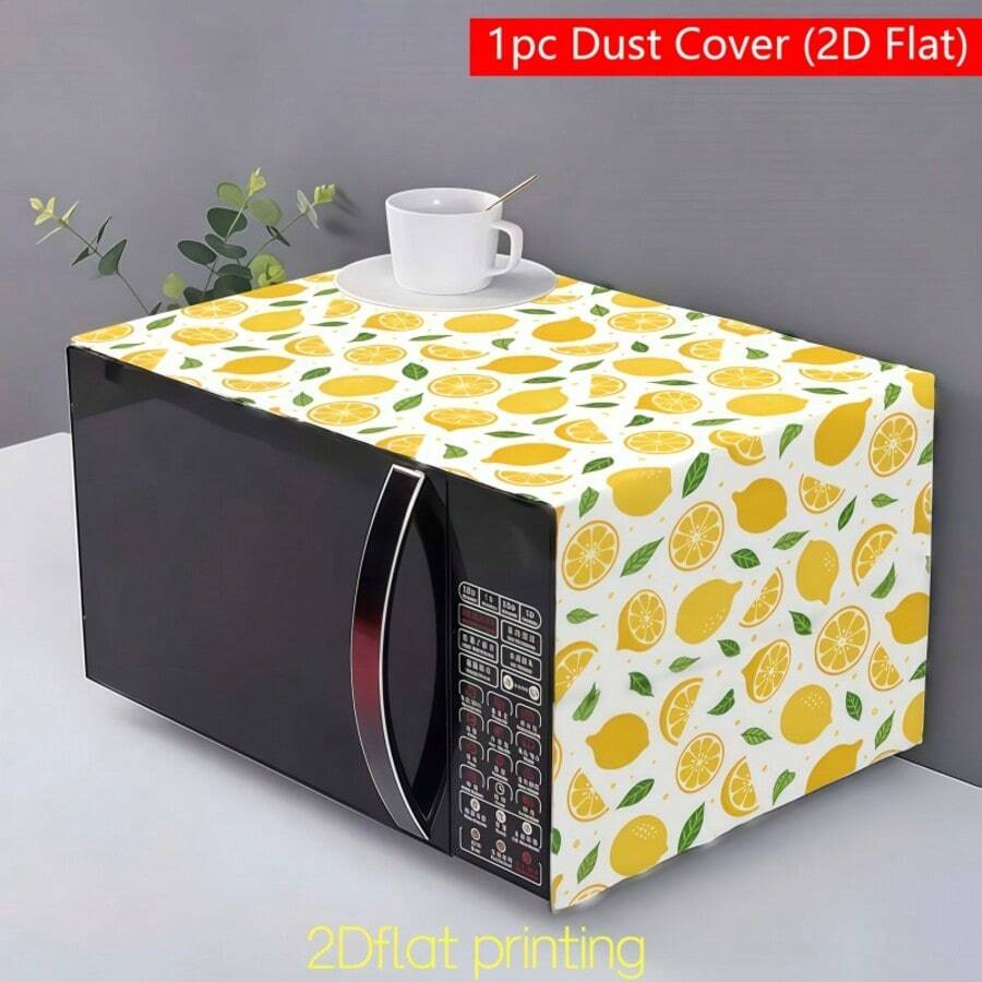 1 cái nắp che lò vi sóng chống bụi 2D phẳng, đế trắng in họa tiết chanh tươi và lá xanh, phong cách tươi sáng, chất liệu vải polyester, phù hợp trang trí mặt trên lò vi sóng và thiết bị gia dụng nhỏ - Nhiều màu - Xem 1