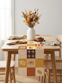 Autumn Geometric Patchwork Table Runner, Pumpkin Acorn Maple Leaf Element Combination Print Long Table Decor Cloth, Modern Country Style Thanksgiving Home Decor, Suitable For Dining Room Kitchen Daily Meals, Autumn Party - Multicolor - View 8