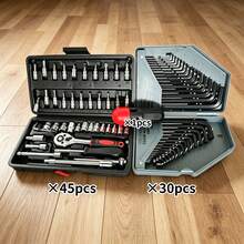 UNISURE 76pcs Multi-Specification Multi-Function Wrench Socket Tool Set, 46pcs 1/4" Ratchet Socket Extension Bar Set + 30pcs Flat Head L-Shaped Hex Key Wrench, Chrome Vanadium Steel Material, Minimalist Silver Socket/Ratchet Head And L-Shaped Wrench Details, Multi-Function Manual Tool Combination Set For Tightening Bolts, Suitable For Bicycle Repair, Equipment Maintenance, Home DIY And Father's Day Gift - Socket + Wrench + Extension Bar - View 8