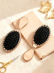1pc Air Cushion Massage Comb, Premium Gold Electroplated Finish, Mini Portable Hairbrush With Soft Cushion Design, Compact Hair Styling Comb For Women, Suitable For Travel, Purse, Gift - Gold - View 10
