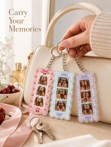 1pc Custom Personalized Photobooth Style Keychain, Custom Photo Couples Keychain, Besties Photo Keychain, Gift For Boyfriend, Besties Gift - Pink - View 5